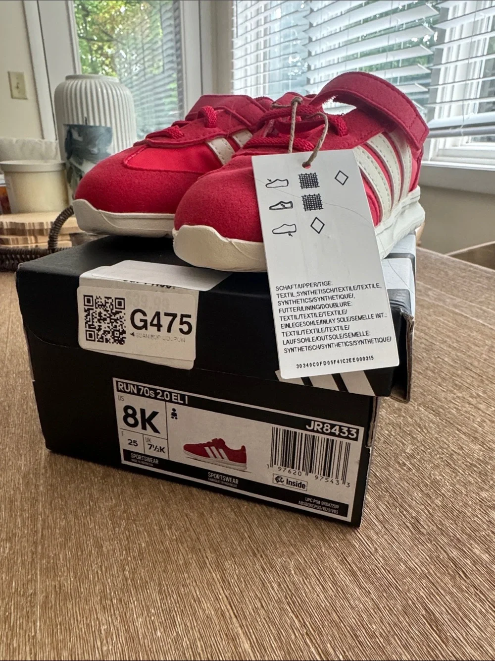 adidas Kids Red Sneakers with Cream Three-Stripes